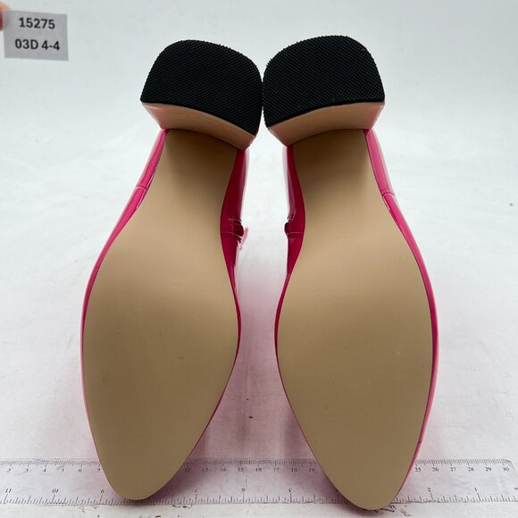 FSJ Fuchsia Pointed Toe Block High Heel Ankle Boots Glossy Patent Dress Booties - Picture 7 of 8